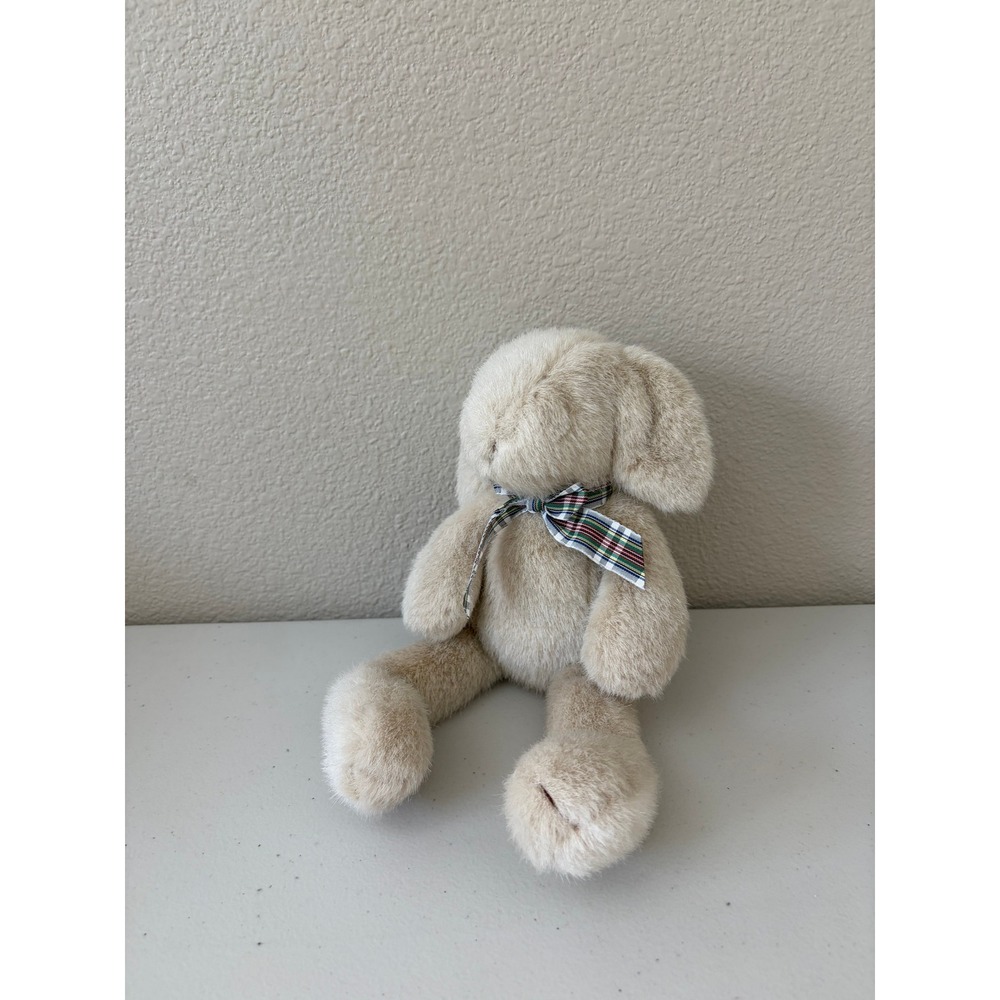 Vtg 1987 Manhattan Toy Co Sleeping Bunny Plush Cream Beige Floppy Rabbit Plaid